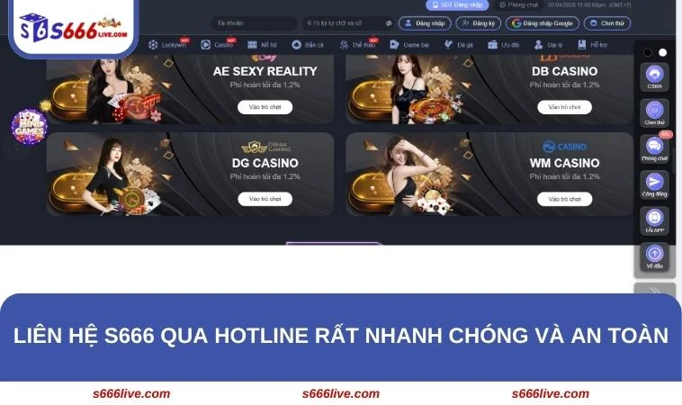 Liên hệ S666 qua hotline rất nhanh chóng và an toàn